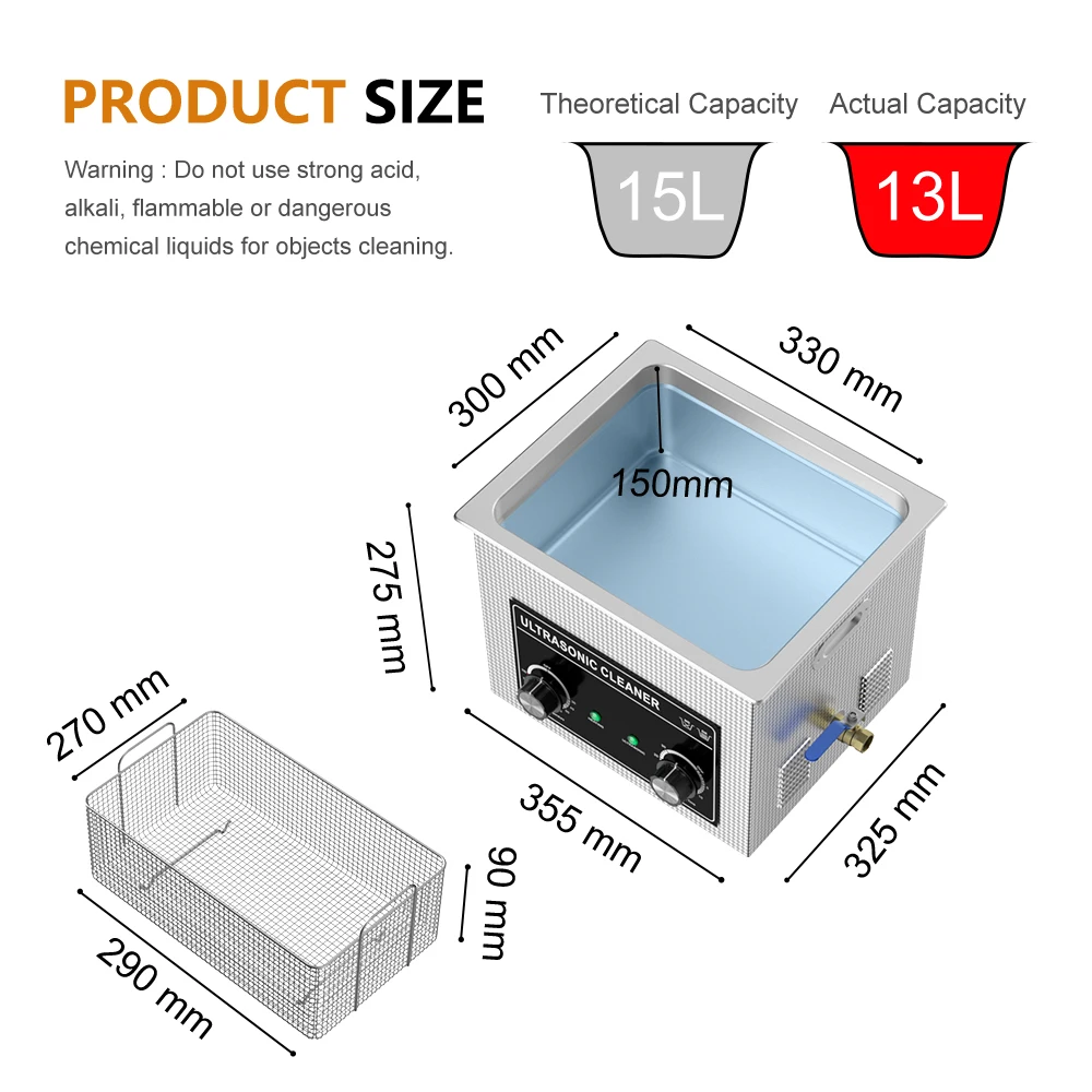 sonic Cleaner 15 L 540 W son Cleaner Bath with Heater Timer and Basket for Cleaning Jewelry Brass son Bath
