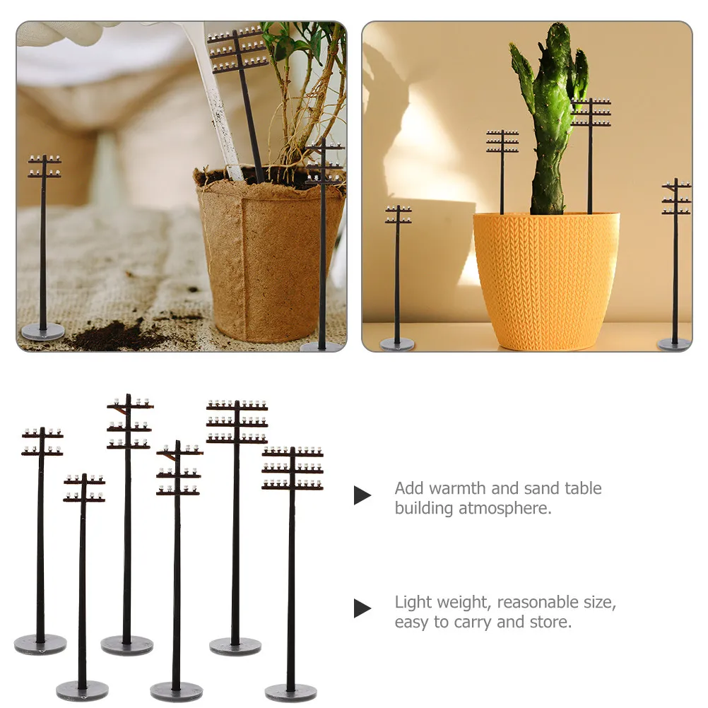 6Pcs Miniature Telegraph Poles Premium ABS Sand Table Decor for Micro Landscape DIY Scene Building Accessories view 2