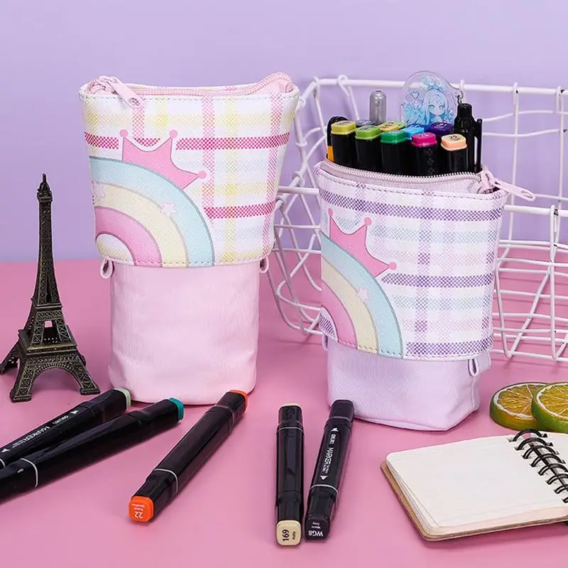 مقلمة واقفة حقيبة محول قابلة للسحب منظم أقلام ملون سعة كبيرة منظم اللوازم المدرسية للممحاة