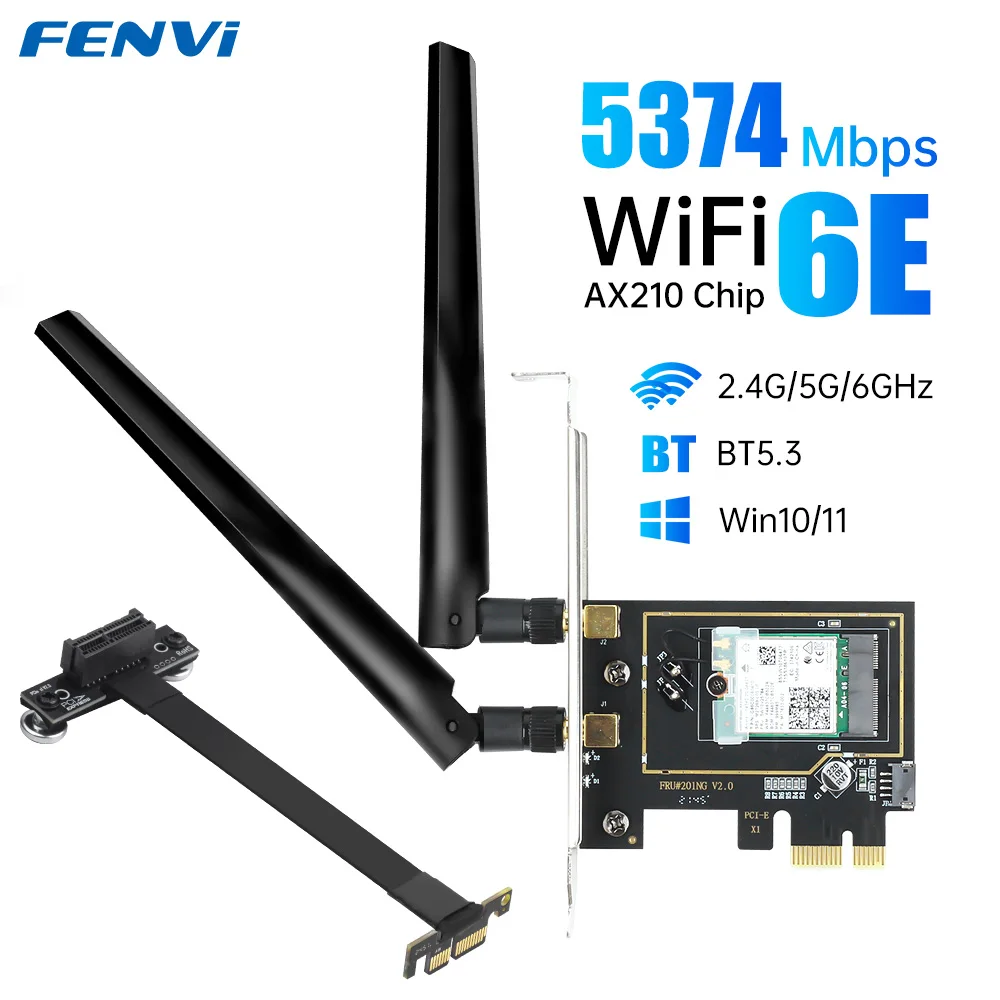 

fenvi AX210 WiFi 6E PCI-E Wireless Adapter Bluetooth 5.3 Dual Band 2.4G/5GHz 5374Mbps Wifi6 Network Card Desktop PC Win 10/11