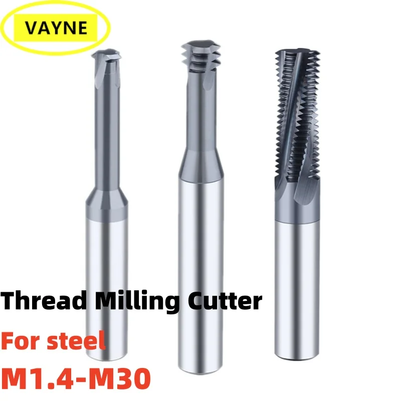 

1pcs Single/Three/Full Tooth CNC M14-M30 Tungsten Steel Machining Center For Steel TICN Nano Coating Thread Milling Cutter mills