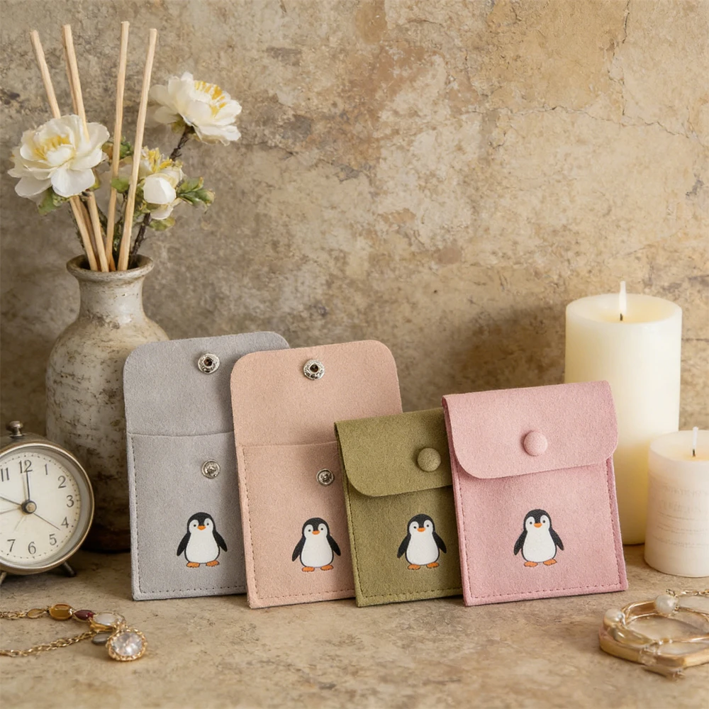 

Envelope Jewelry Bag Snap Button Closure Wholesale 50PCS Microfiber Necklace Earring Packaging Customized Logo Wedding Gift Bags