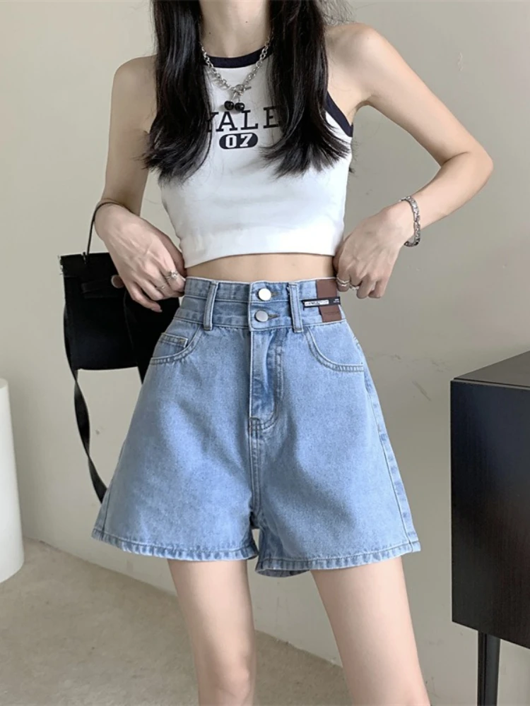 

Новинка лета, джинсовые шорты с высокой талией, женские тонкие широкие свободные шорты, сексуальные элегантные короткие шорты, тонкие джинсы, женская одежда