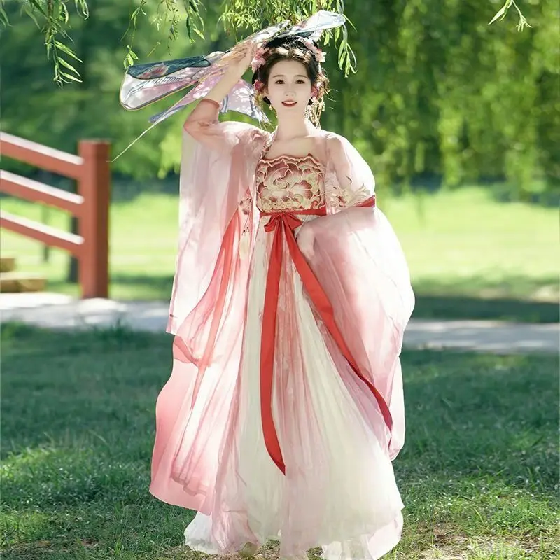 

2026 Chinese Style Hanfu Cosplay Party Costume Woman Hezi Skirt New Tang Style Hanfu Embroidered Big Sleeve Shirt