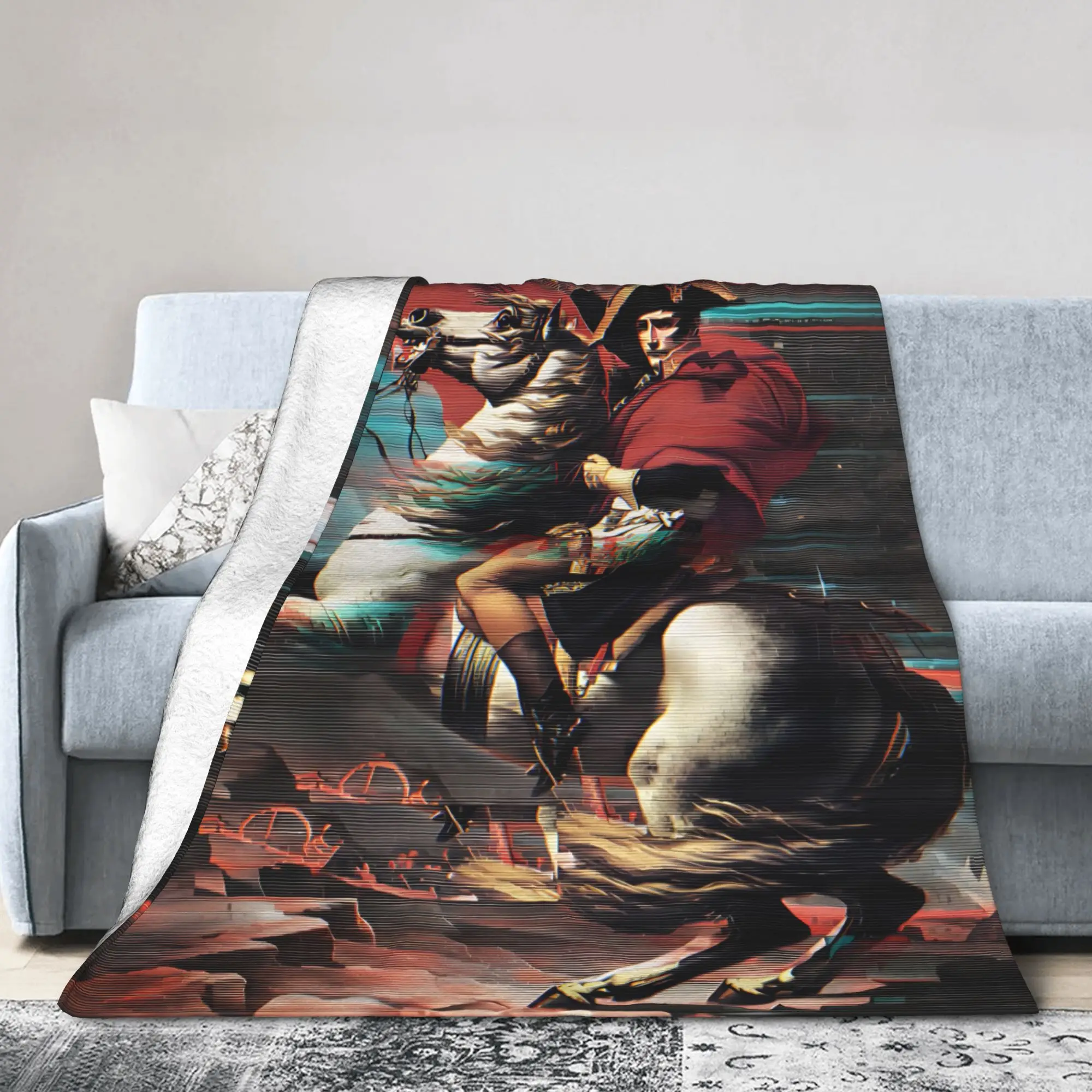 Napoleon Bonaparte Crossing the Alps Fuzzy Blanket Art Awesome Bedding Throw Blankets Home Sofa Ultra-Soft Hotel Multifunction