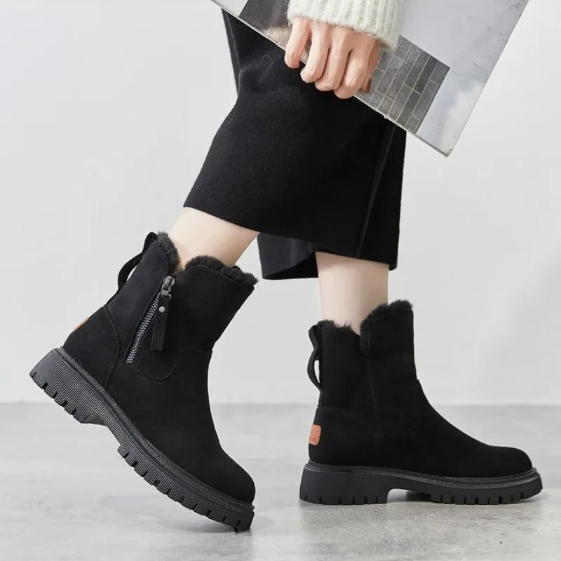 New Winter Boots Women Ankle Boots Warm Plush Winter Woman Shoes Plus Velvet Side Zipper Short Boots Botas Mujer Invierno 2023