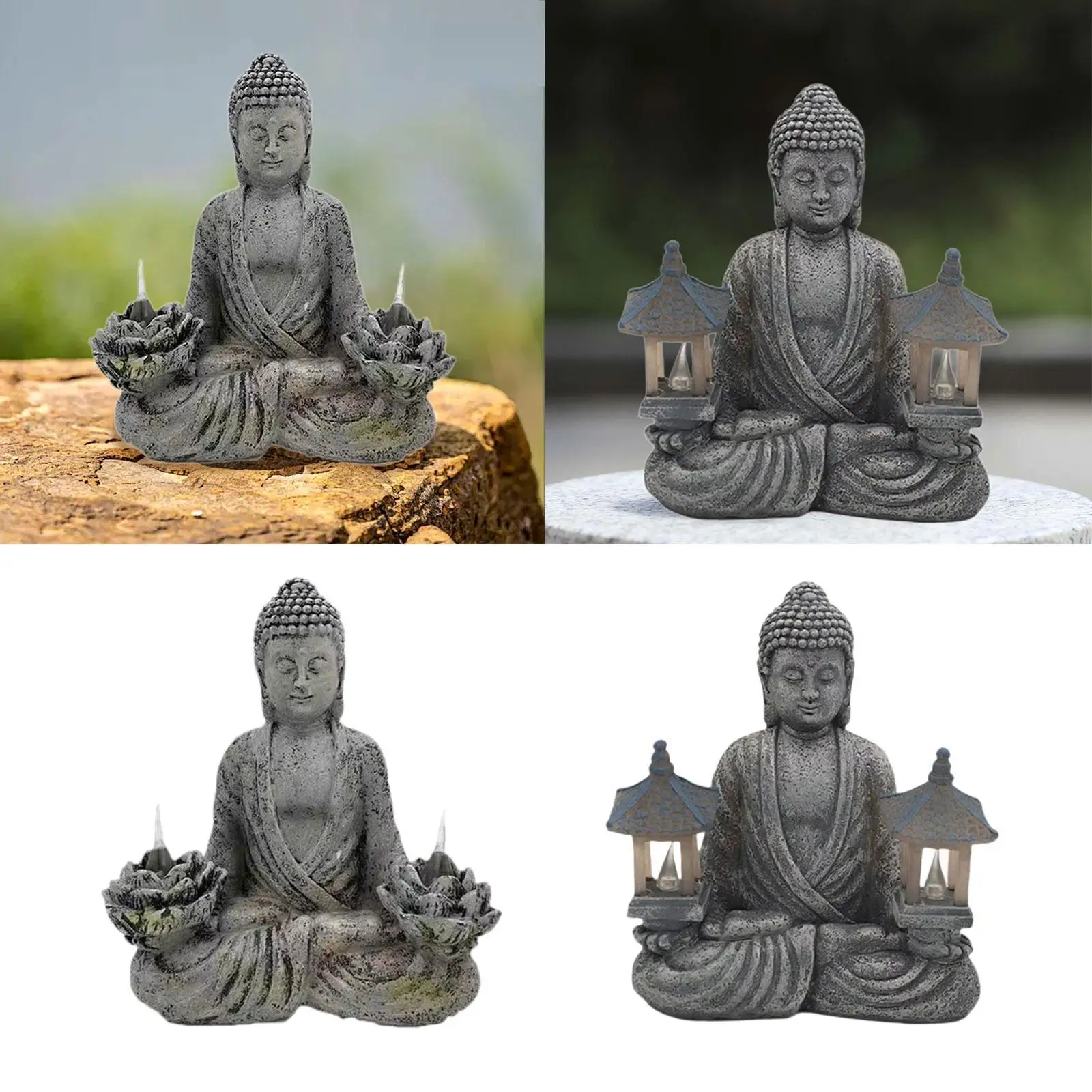 Buddha Statue with Solar Light Resin Figurine for Spiritual Room Office Yard