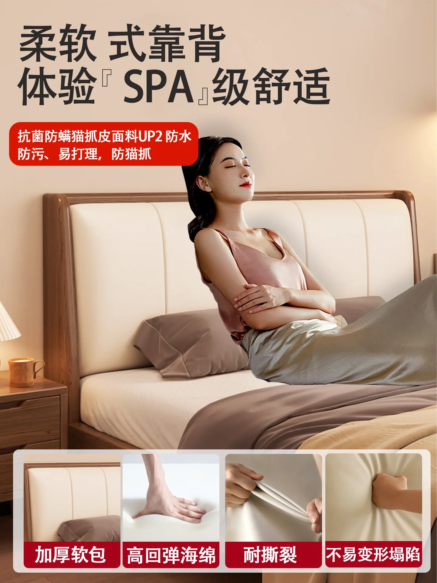 سرير مصنوع بالكامل من الخشب الصلب، وسرير مزدوج لغرفة النوم المنزلية البسيطة الحديثة #2