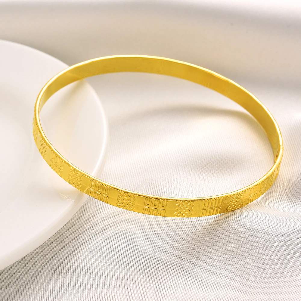 Ethpion 68MM 24K Ethiopian Wave Dubai Trendy Wedding Bangle for Women Arab African Gold Color Bracelet Jewelry Middle East Gifts