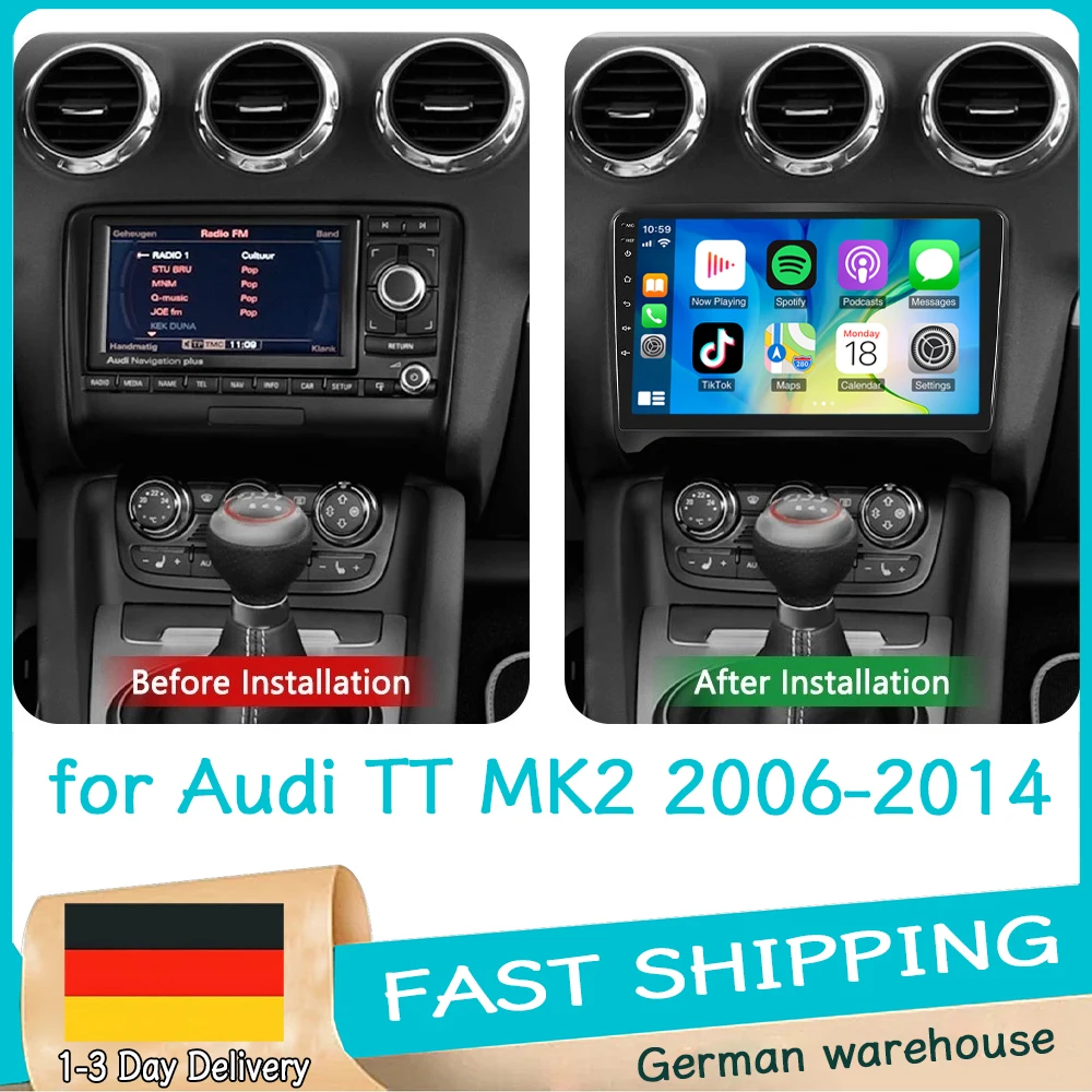 4GB+64GB 9' autoradio voor Audi TT MK2 2006-2014 Android15 GPS navigatie met Carplay Android Auto WiFi Bluetooth FM/RDS - afbeelding 1