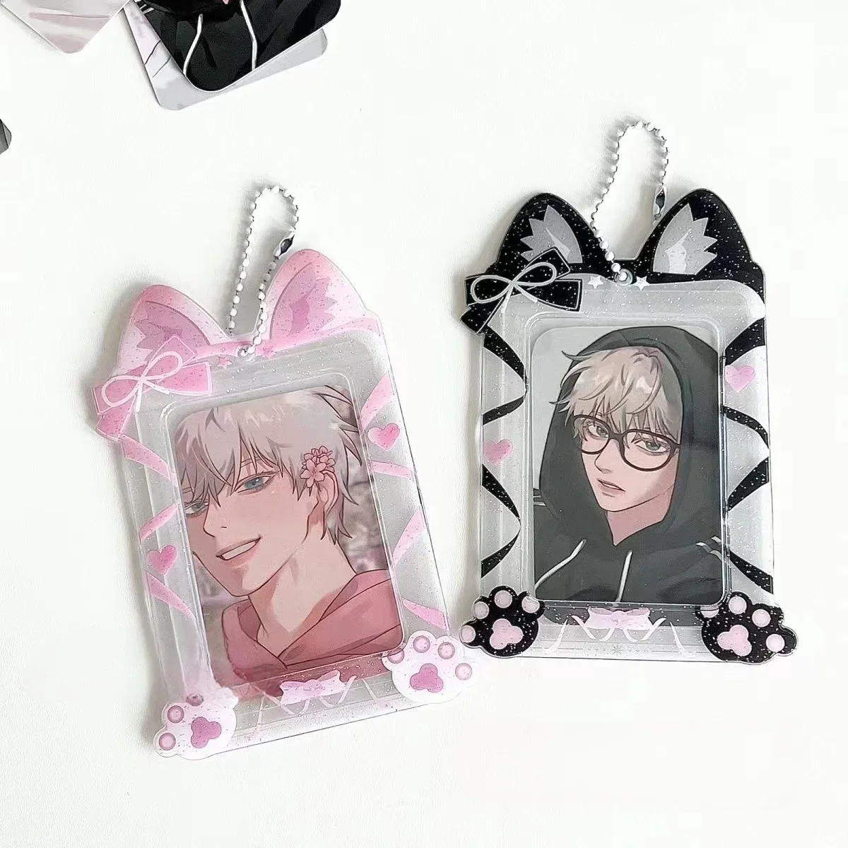 Kpop Photocard Holder Transparent Cat Ribbon 3-Inch Pvc Card Holder Cute Photo Card Holder Pendant