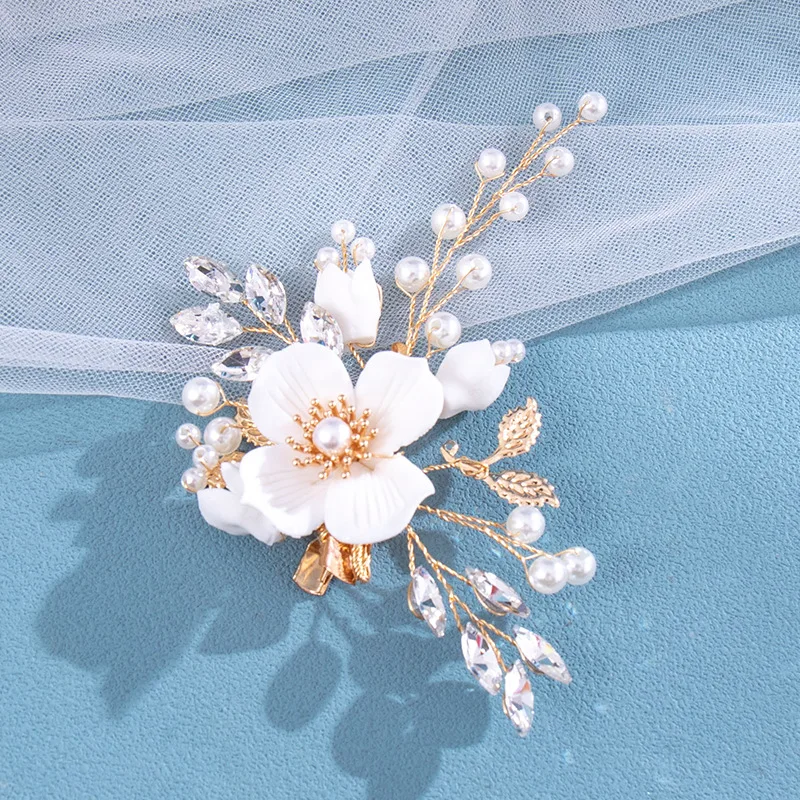 Wedding Flower Girl Bride Pearl Metal Hair Piece Crystals Accessories Hair Clips For Women