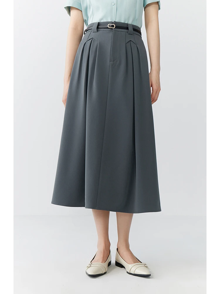 ZIQIAO White Grey Versatile Casual Women Long Skirt 2024 Summer New Temperament Classic Mid-Length Skirt For Female 24ZQ92082