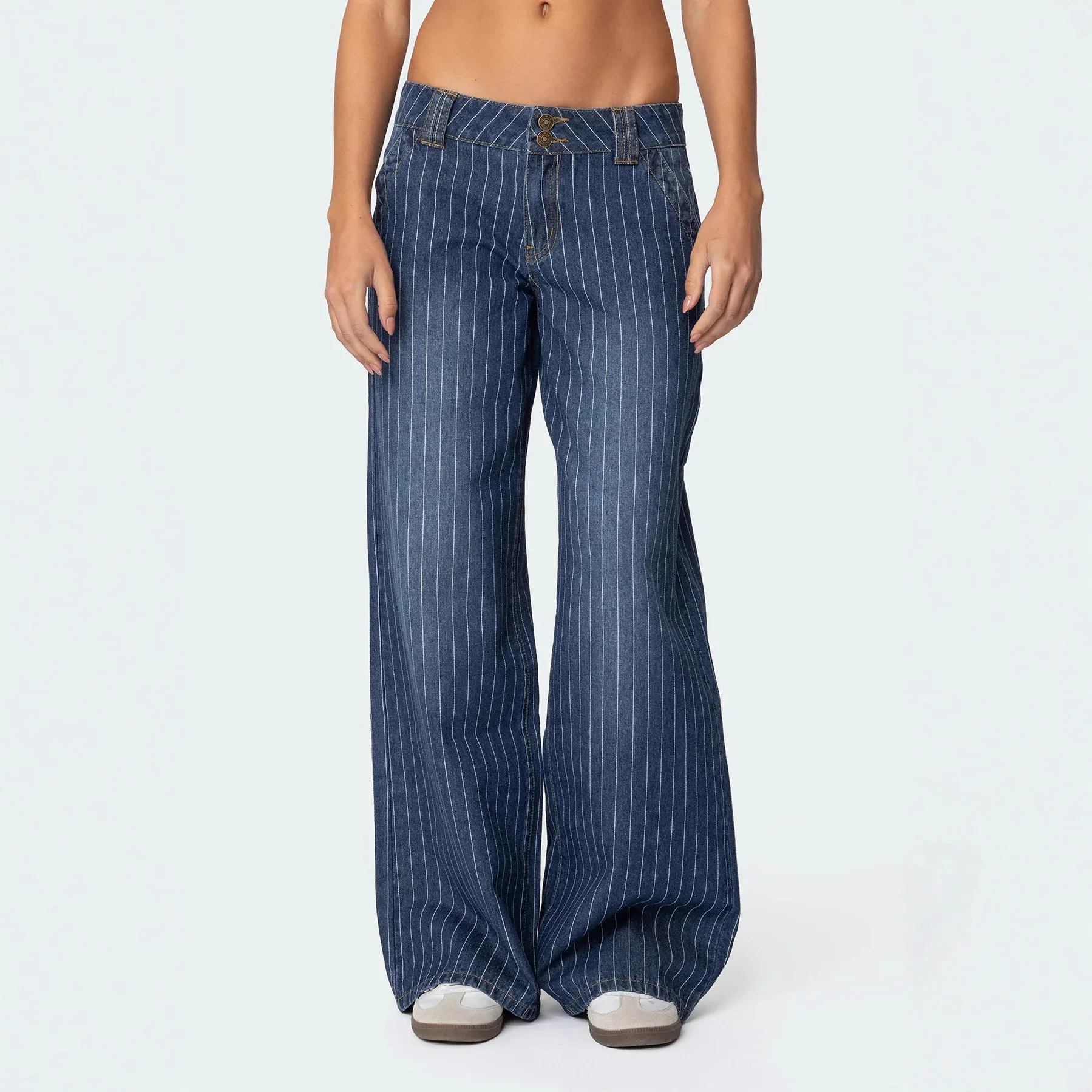 

Low-rise Striped Jeans Autumn New Retro Street Casual Loose Denim Wide-leg Pants