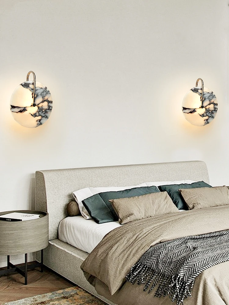 New Arrival Modern Natural Marble Wall Lamp LED Sconce with black Frame Luxury Lighting for Living Room Bedroom