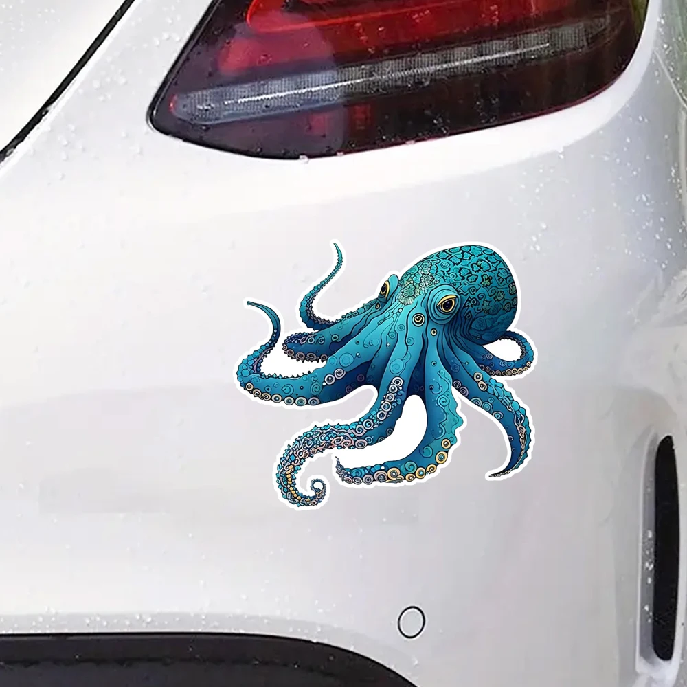 Blue Octopus Decal Sticker - Self-Adhesive Car Window, Wall & Laptop Decoration - Durable Automotive Exterior Accessories