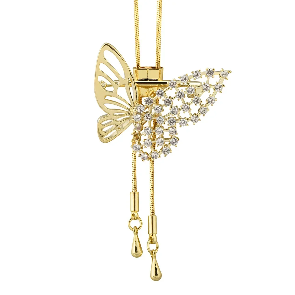 

The hollowed-out butterfly-shaped long tassel adjustable necklace serves as a corsage for women