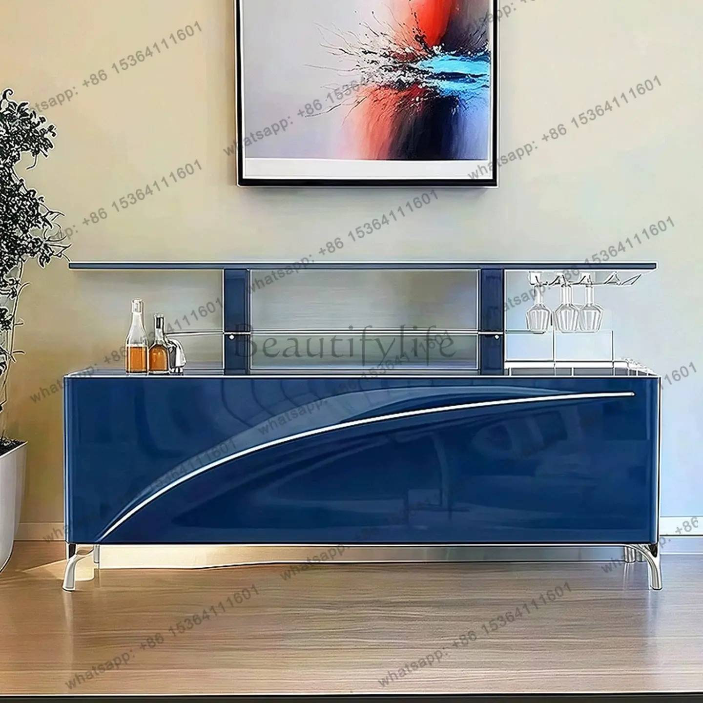 Light luxury automatic lifting wine cabinet living room home solid wood dining side cabinet