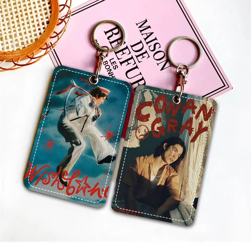 Popular Singer C-Conan G-Gray Style PU Access Card Holder With Keychain - Executive Protection For Bank Card,Subway, Bus Card