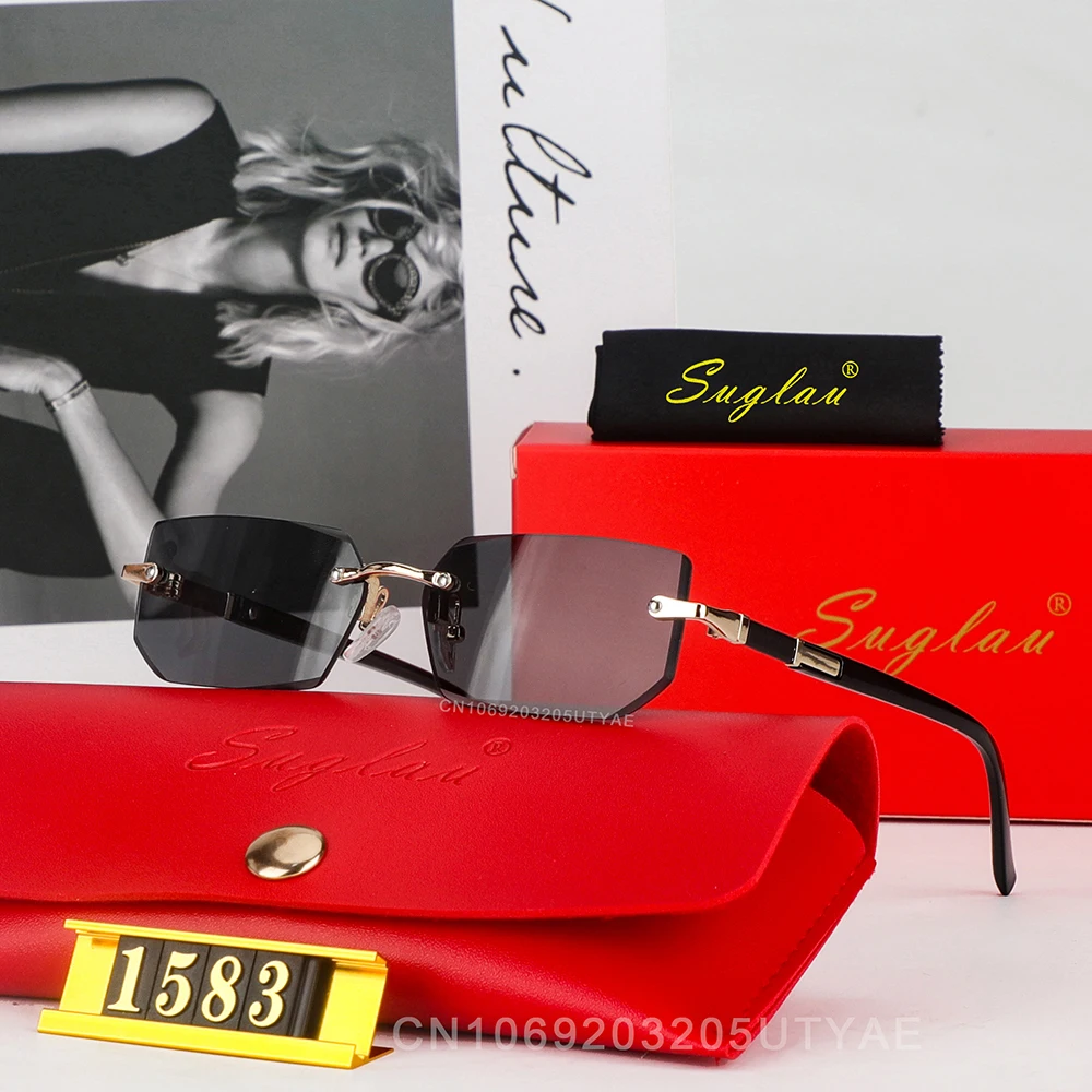 

Солнцезащитные очки без оправы для мужчин и женщин, роскошные брендовые Классические солнечные очки в металлической прямоугольной оправе, в стиле ретро, для вождения, Спортивные Повседневные UV400