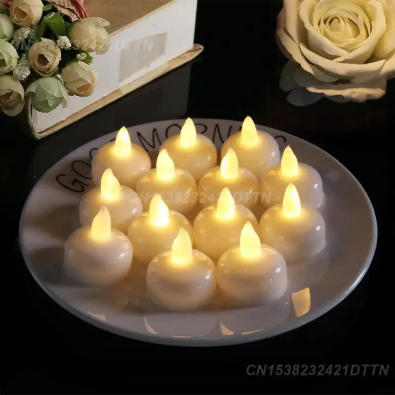 Tealights flutuantes portáteis com bateria, Luzes impermeáveis do chá para a piscina, Velas LED, Luzes brancas quentes, Acessórios do banheiro