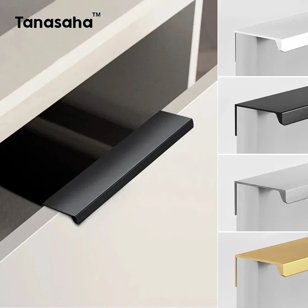 Non-punch Furniture Handle Brushed Gold Silver Matte Black Lacquer White Cabinet Handles Hidden Handles for Cabinets and Drawers