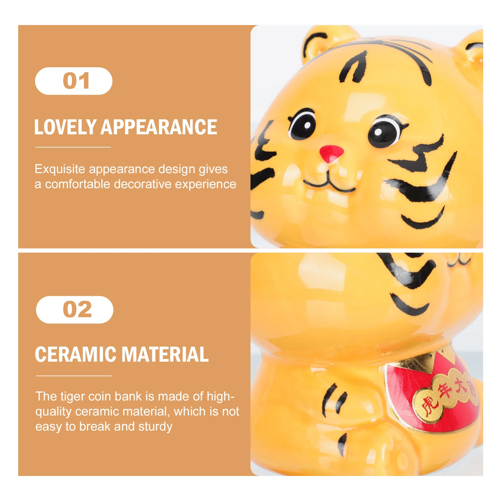

Ceramic Tiger Coin Can Creative Money Holder Festival Ornament Unique New Year Gift for Kids and Adults Tiger Coin Bank