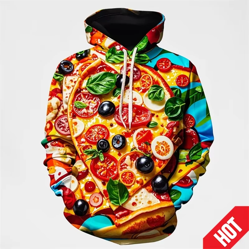 Funny Men's Clothing 3D Printed Food Pizza Hoodie Men's Streetwear Men's Oversized Hoodie Pullover Men's Autumn Hoodie