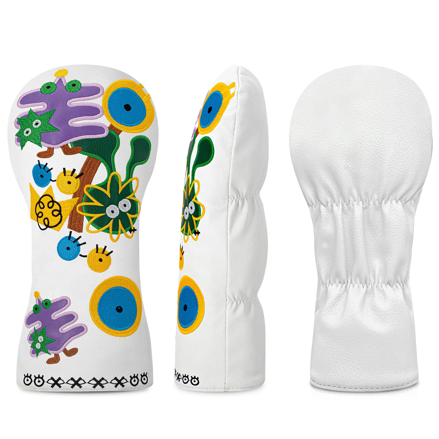1PC Colorful Graffiti White PU Golf Wood Headcover, Club Head Cover for Driver Fairway Hybrid with Rotating Number Tag