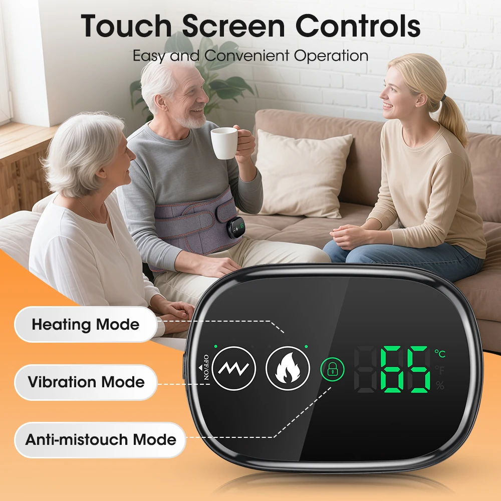 Cordless Heated Waist Massager Belt with Vibration, 3-Level Adjustable Heat & Massage Intensity, Rechargeable Lumbar Heating Pad for Back Comfort, Digital Display Controller