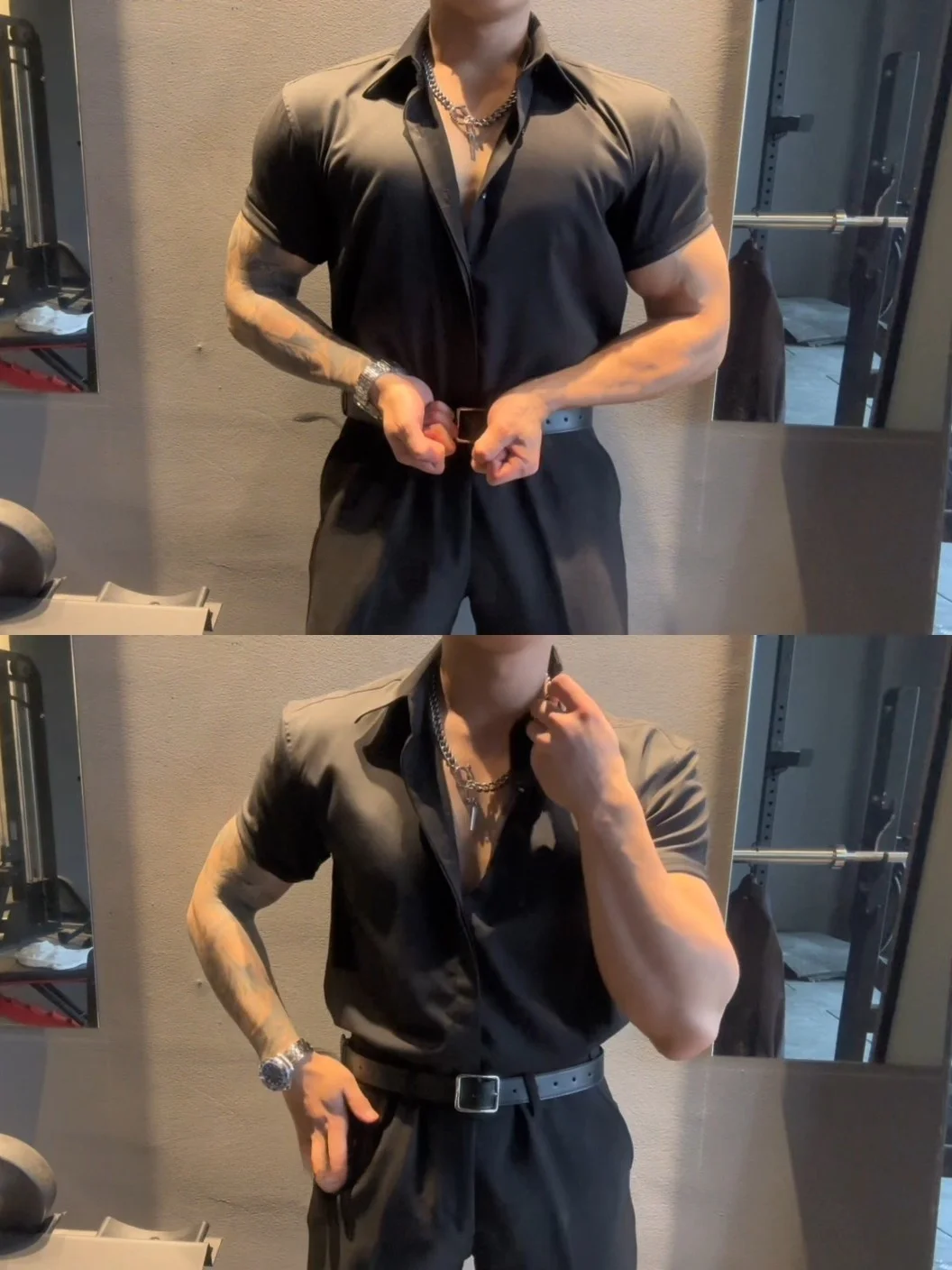 

Slim Fit Elastic Ice Silk ort Sve Men's Fitn irt Muscle Exposure f Sve CleanFit Polyester Spandex Blend Summer