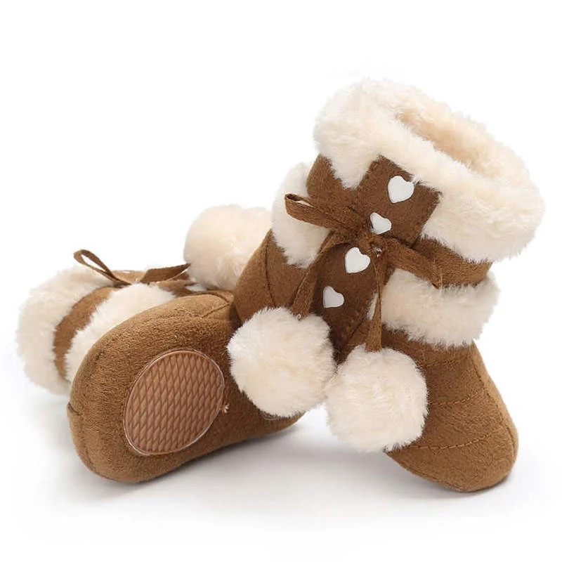 2022 Winter Snow Baby Boots 7-Colors Warm Fluff Balls Indoor Cottton Soft Rubber Sole Infant Newborn Toddler Baby Shoes