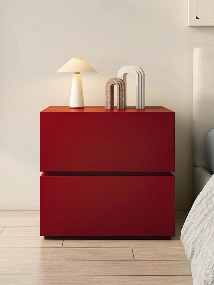 

Bedside Table Retro Red Minimalist Creative Bedroom Paint Advanced Sense Simple Bedside Cabinet