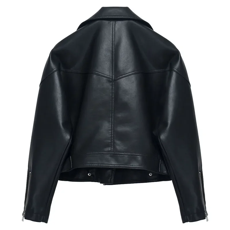 春緩いヴィンテージフェイクレザージャケット女性 2025 秋ショートカジュアルブラウンオートバイジャケット長袖カジュアルストリート