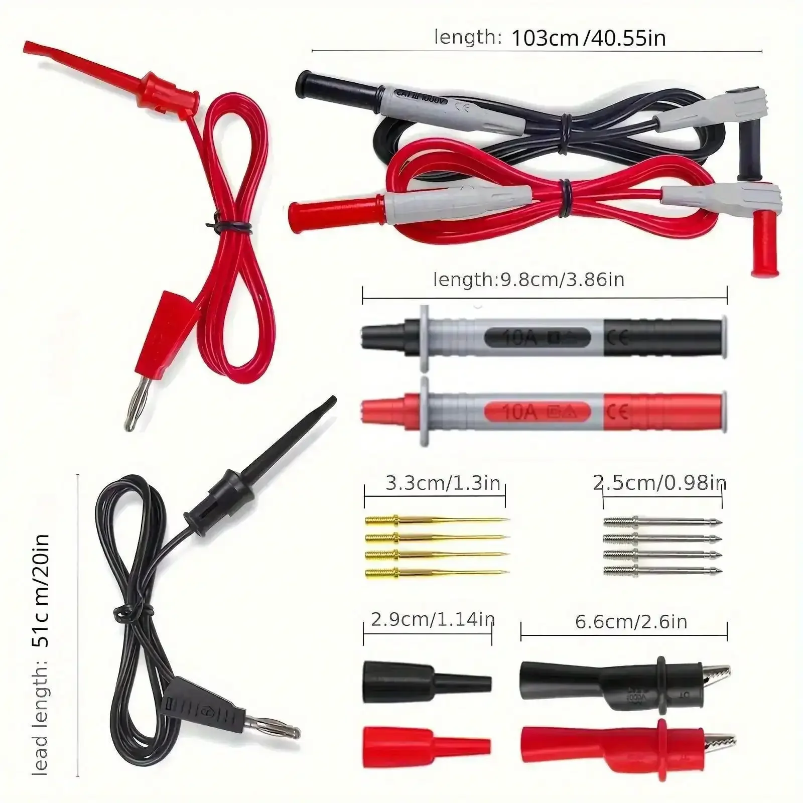 18pcs P1308B Test Lead Kit - 4mm Banana Plug to Test Hook Cable with Replaceable Multimeter Probes (Alligator Clip)