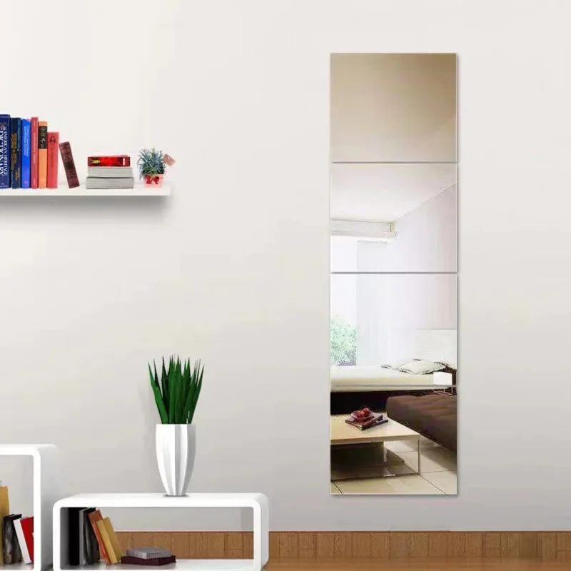 Self-Adhesive Right-Angle Acrylic Wall Mirror Stickers (4-piece) - Home Decor for Bedroom, Dormitory & Bathroom