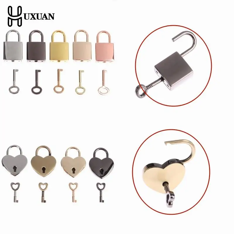 1Pcs Heart Shape Vintage Metal Mini Padlock Bag Suitcase Luggage Box Key Lock With Key