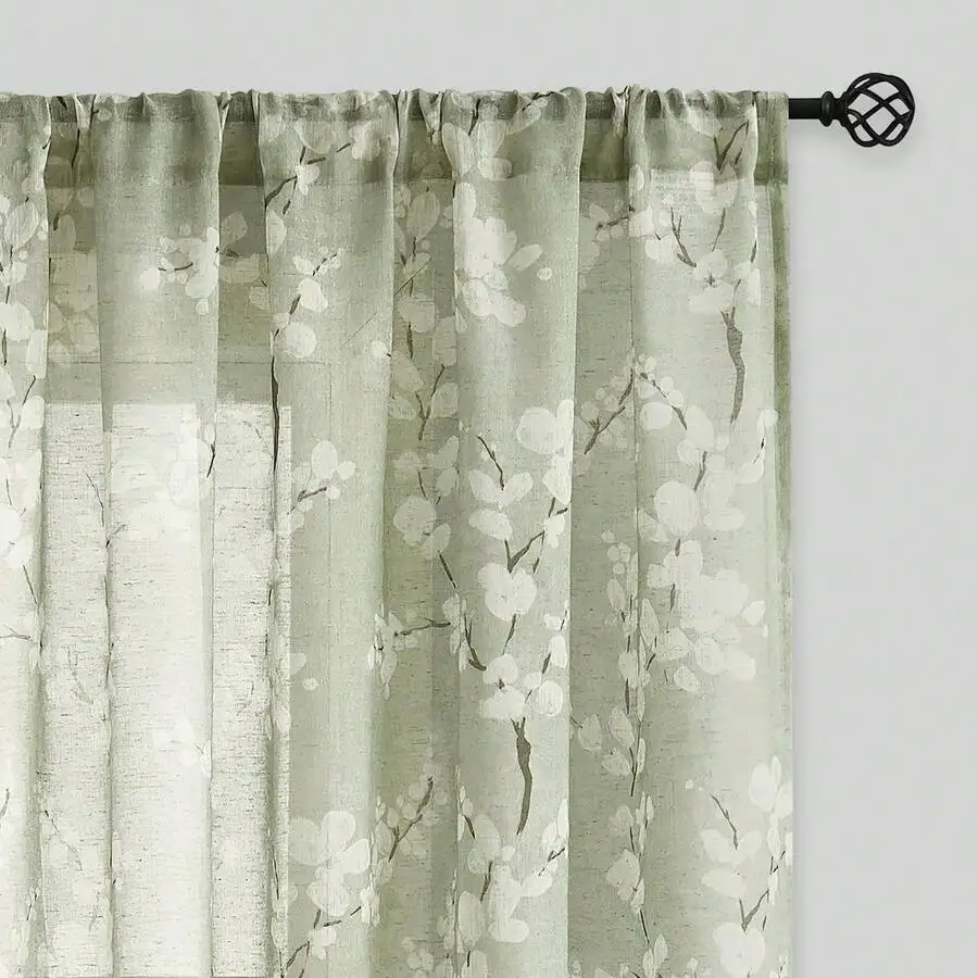 Pink Floral Sheer Curtain Rod Pocket 84 Inch Living Room Bedroom Window Drape 2 Panels