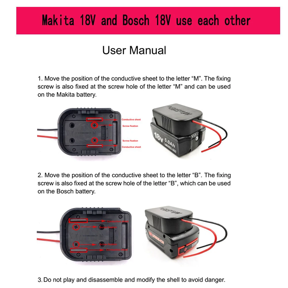 Imagem -06 - para e para Bosch 18v Li-ion Adaptador de Bateria com Fusível e Interruptor 30a Alta Qualidade Adaptador de Bateria Ferramentas Elétricas Pcs