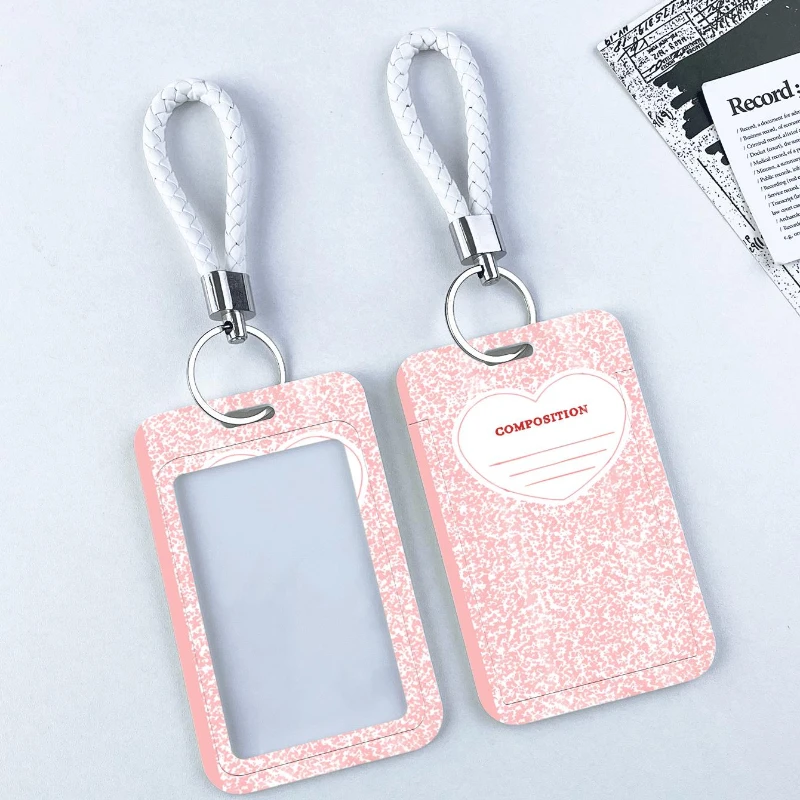 Pink Snowflake Heart Tag for Bus Campus Lunch Card Transparent Card Holder Credit ID Card Badge Bag Photo Protector with Lanyard