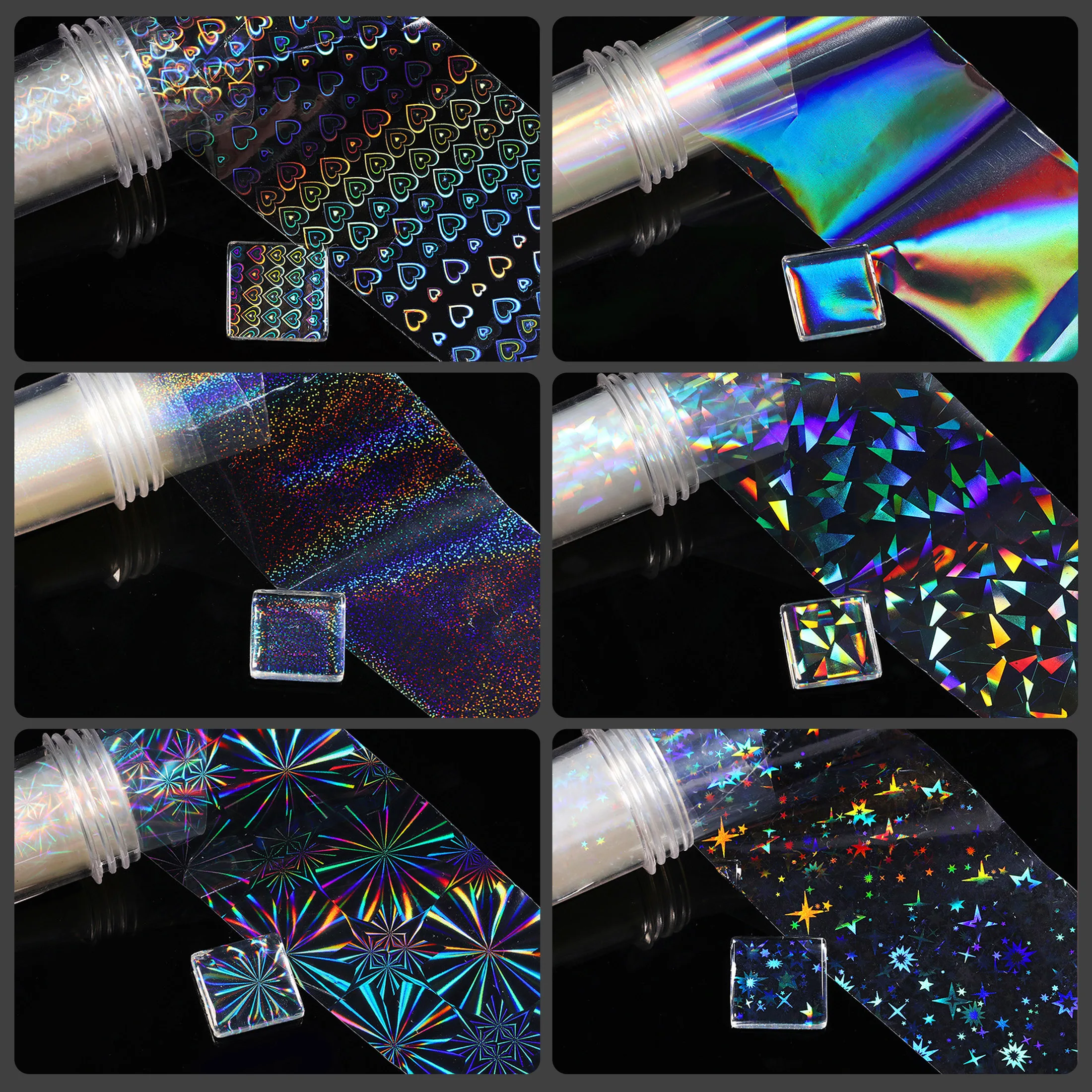 6pcs/set Nail Transfer Sticker Aurora Mirror Effect Nail Foils Starry Nail Wraps DIY Manicures Decals Slider Decor Accessories