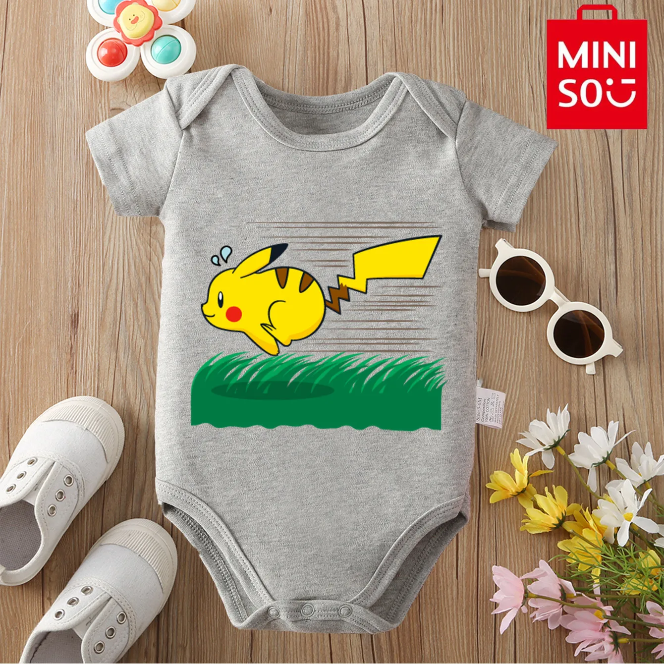 

MINISO Pocket Monster Pikachu Charmander Print Pure Cotton Cloths Bodysuit for Baby Onesie Jumpsuit for 0 To 12 Months Newborn