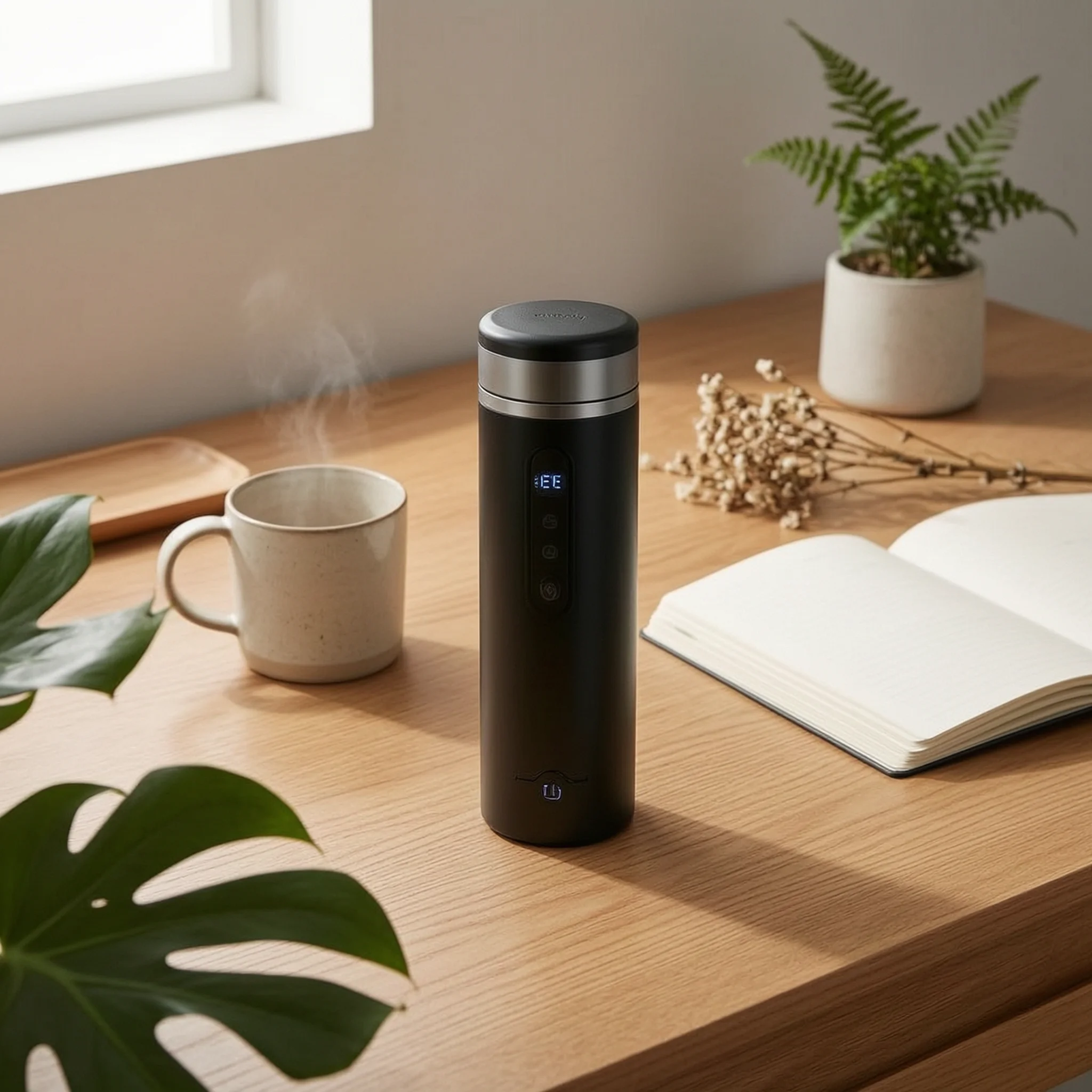 Electric Heating Cup versatileUse Car Electric Heating Mug Travel Kettle Touch-Control Compact for Commuters, Office