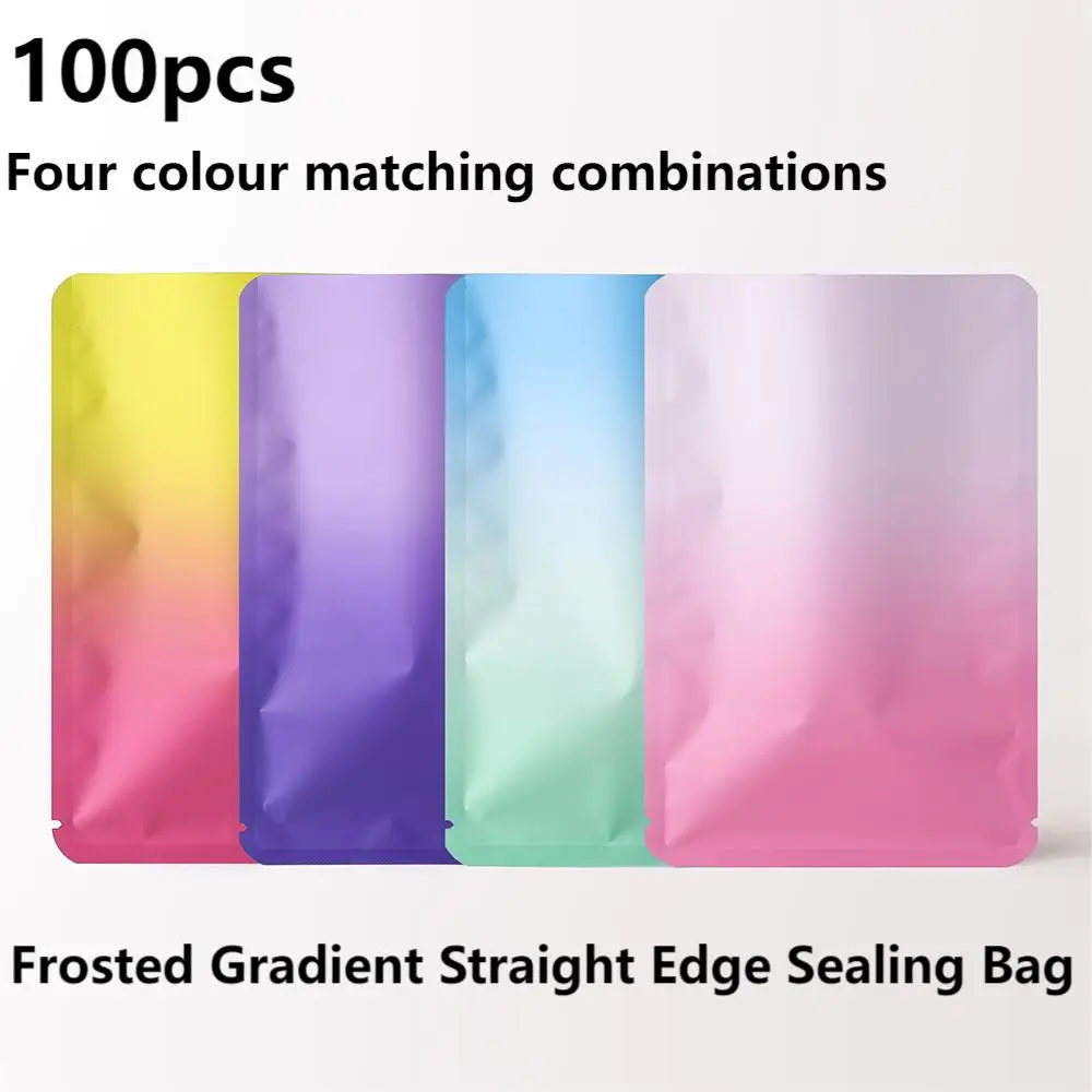 100pcs Colourful Gradient Straight Side Plastic Heat Seal Bags Jewellery Aluminium Foil Frosted Packaging Self-Sealing Bags