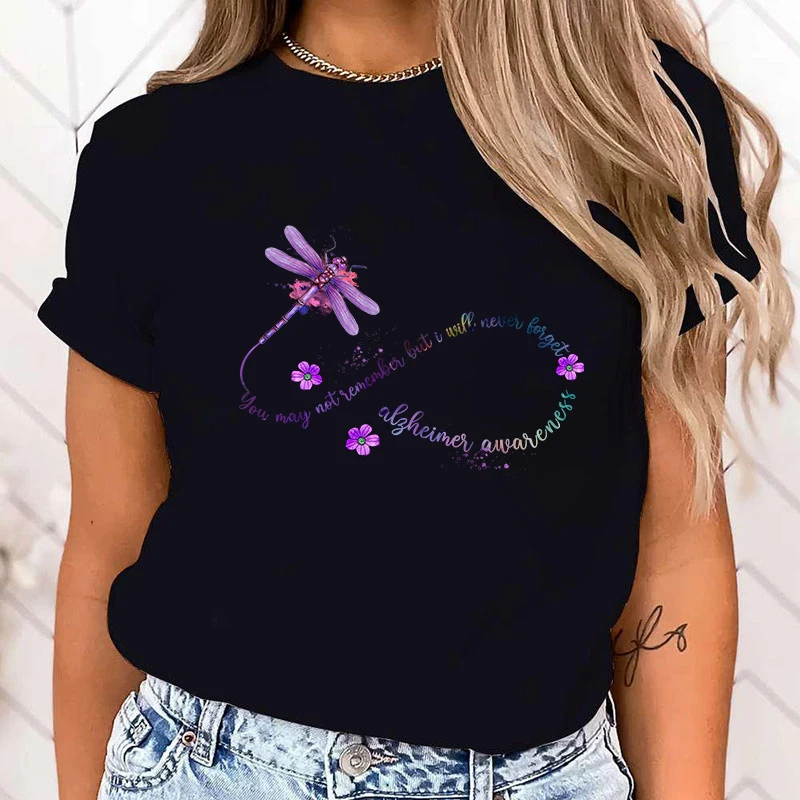 (High quality T shirt)new hot dragonfly you may not remember but i will never forget alzheimer's awareness Printed T-shirts