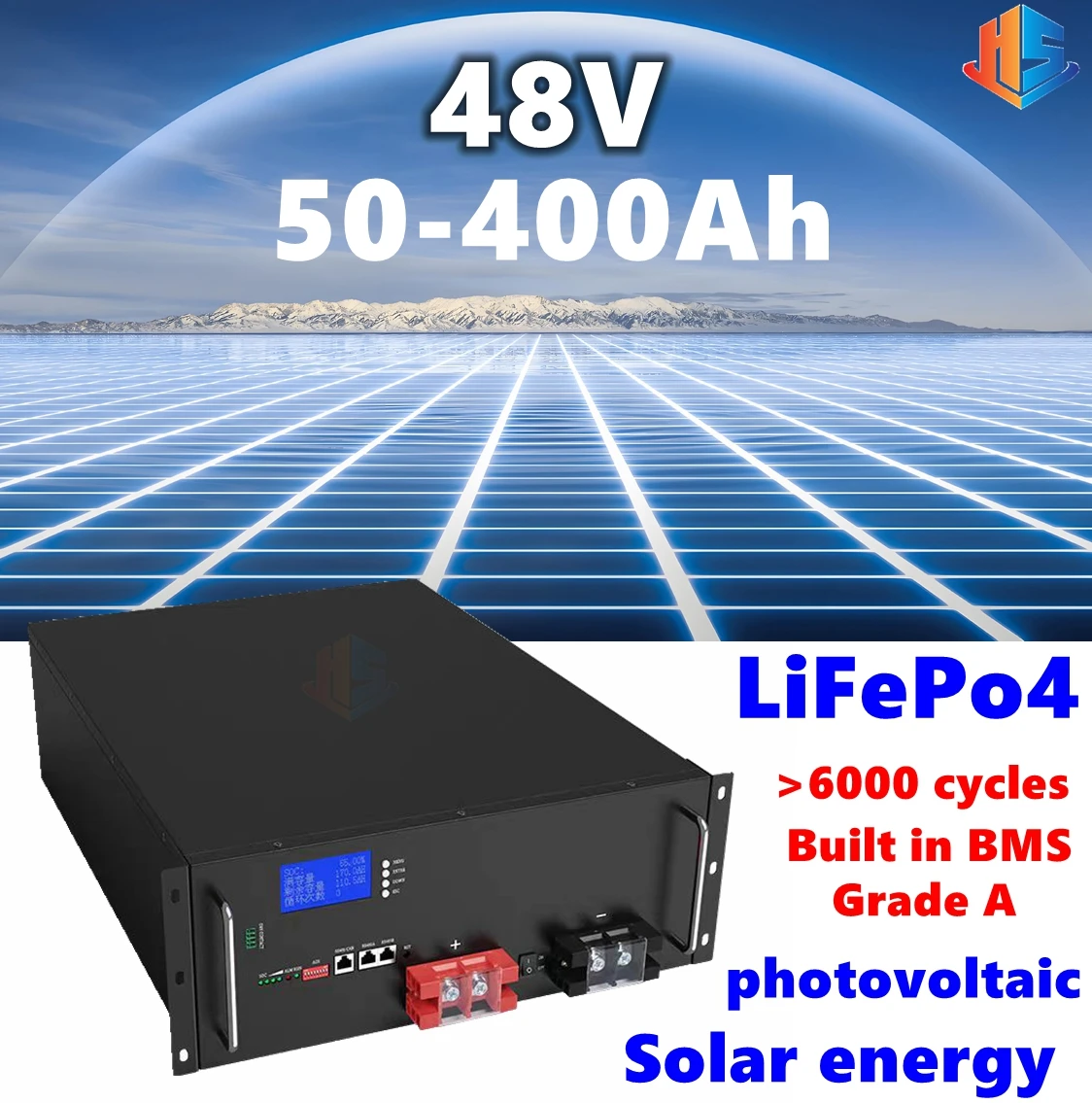 

HS LiFePo4 48V 50Ah 100Ah 150Ah 200Ah 300Ah 400Ah lithium battery for 5KW photovoltaic Solar Home energy storage，RV backup power