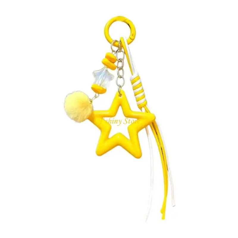 N58F Zipper Charm Keychain with Ball Detail, Star, and Spring-Gate Clasp