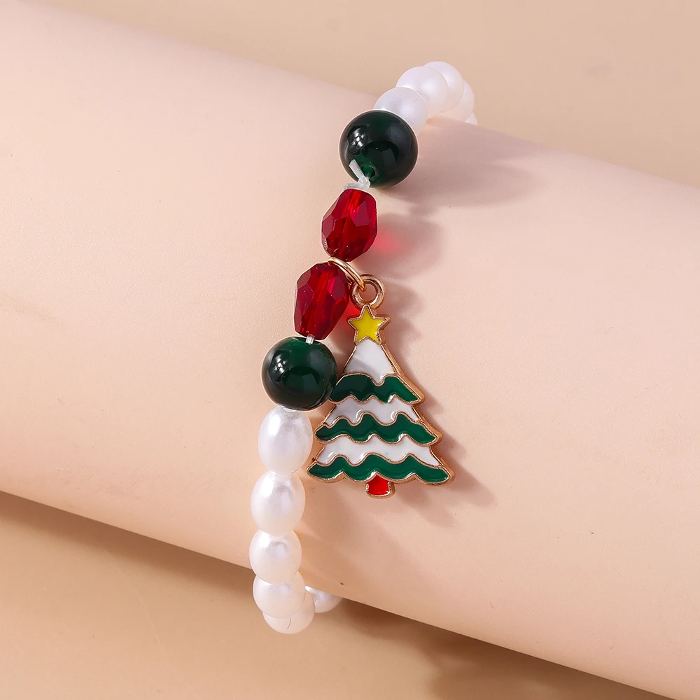 Modisches Handgefertigtes Imitationsperlen-Armband für Frauen mit Weihnachtsbaum-Anhängern, Armband für Mädchen, Party, Festival, Schmuckgeschenke – Detail 2