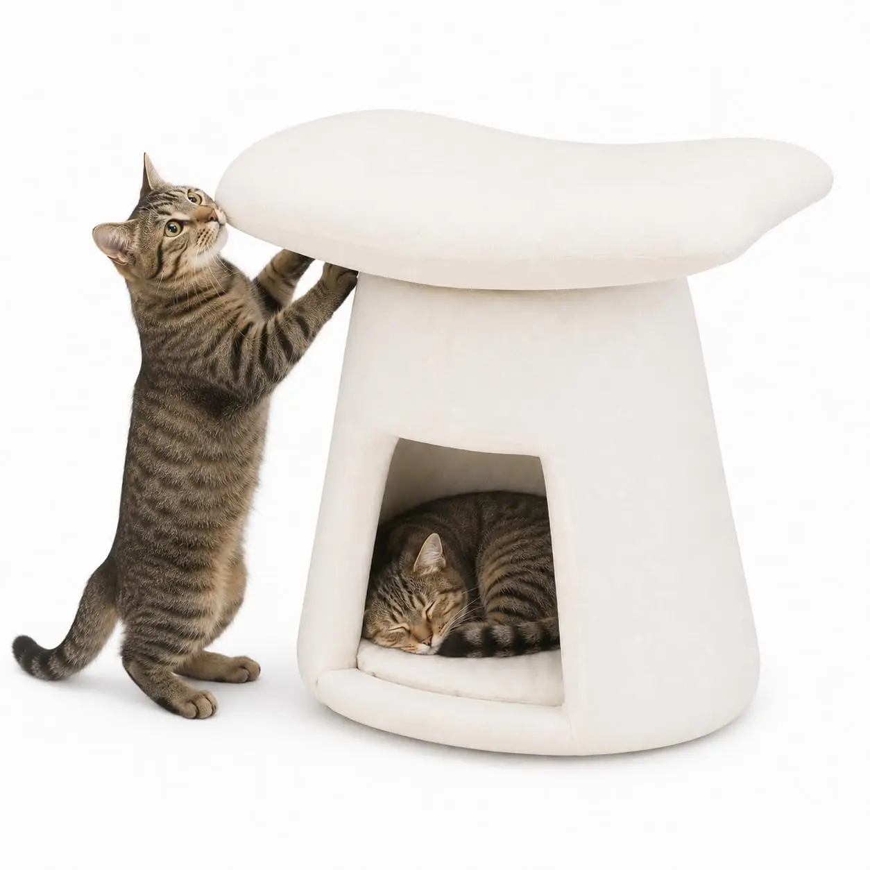2-in-1 Cat House Ottoman, Ultra-Soft Plush Pet Condo Hideaway with Padded Mat, Modern Multi-Functional Footrest for