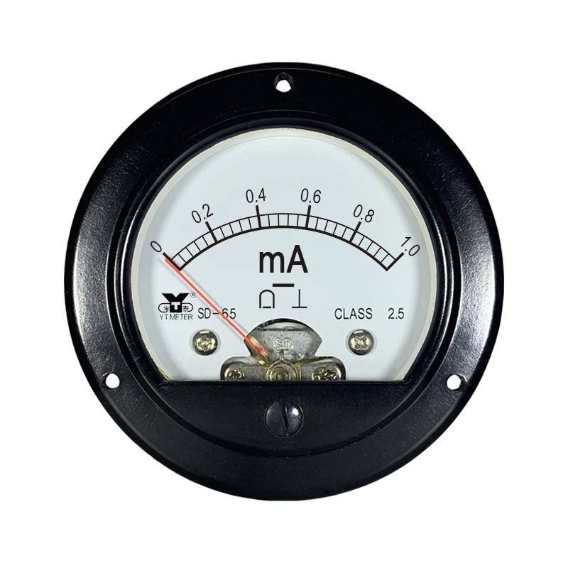 SD65 DC milliampere ammeter 1mA 5mA 10mA 20mA 50mA 100mA 200mA 300mA 500mA pointer ammeter circular black small meter 65mm apert